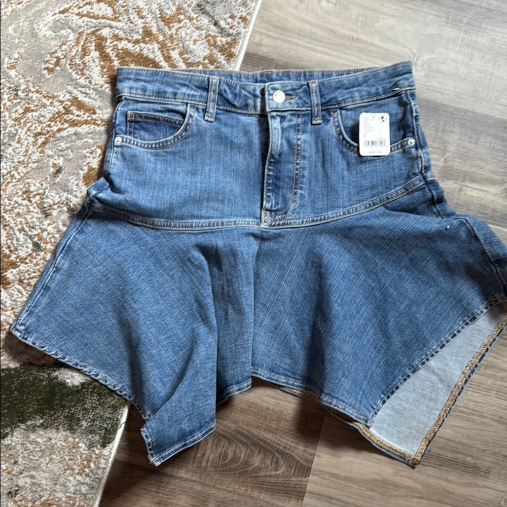 Free People Blue Asymmetrical Skater Mini Skirt